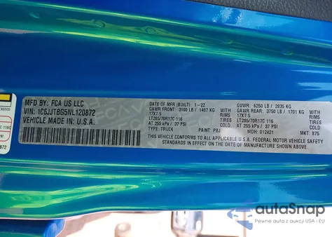 2022 Jeep Gladiator Rubicon из США, поврежденный, VIN 1C6JJTBG5NL120872